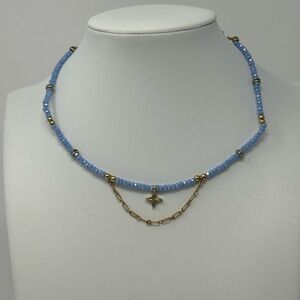 Ettika NWT | Blue & Gold Tone Beaded, Star Charm, Choker Necklace -Color: Blue